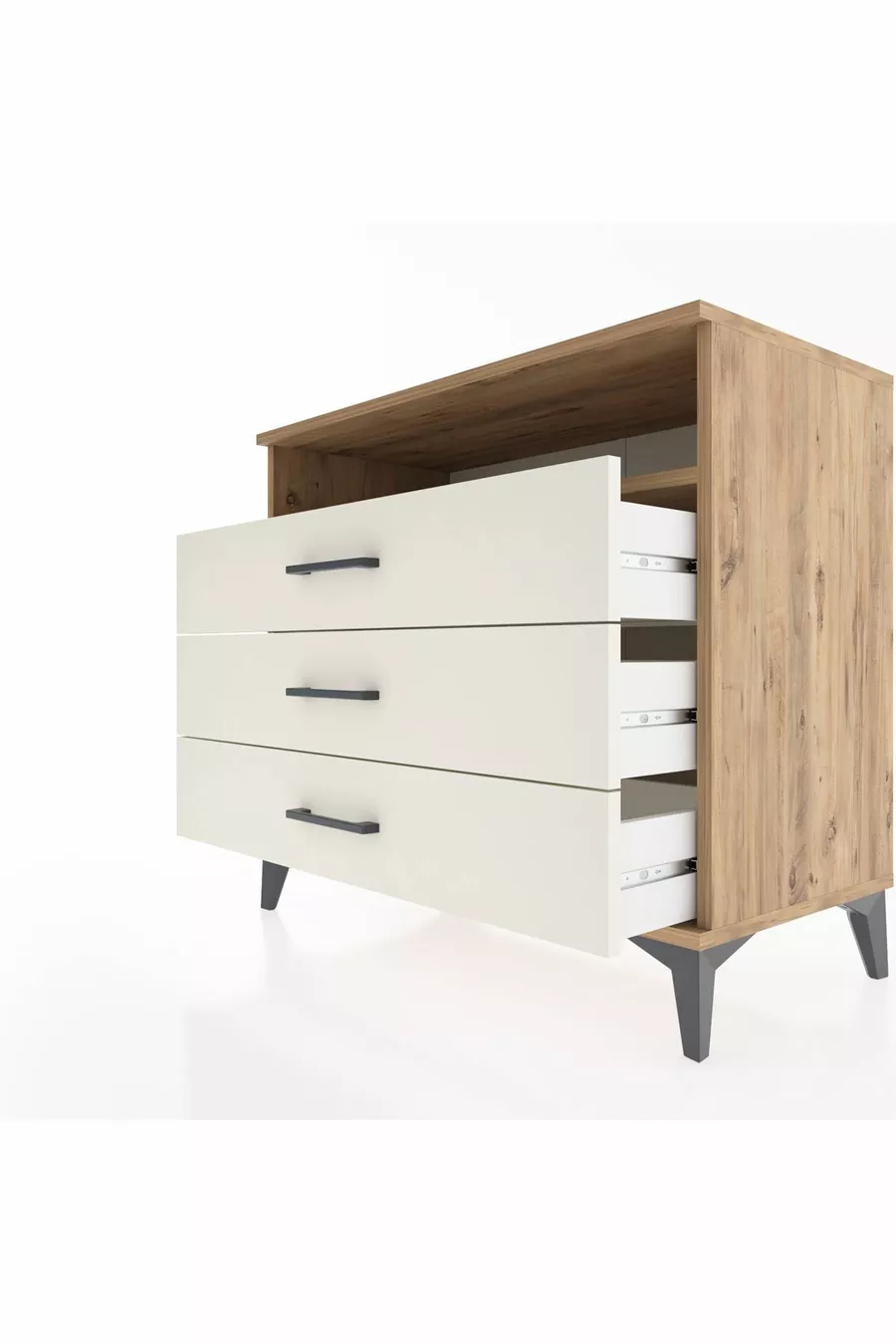 Hyperion Kommode mit einem Regal und 3 Schubladen, Kiefer-Marmor