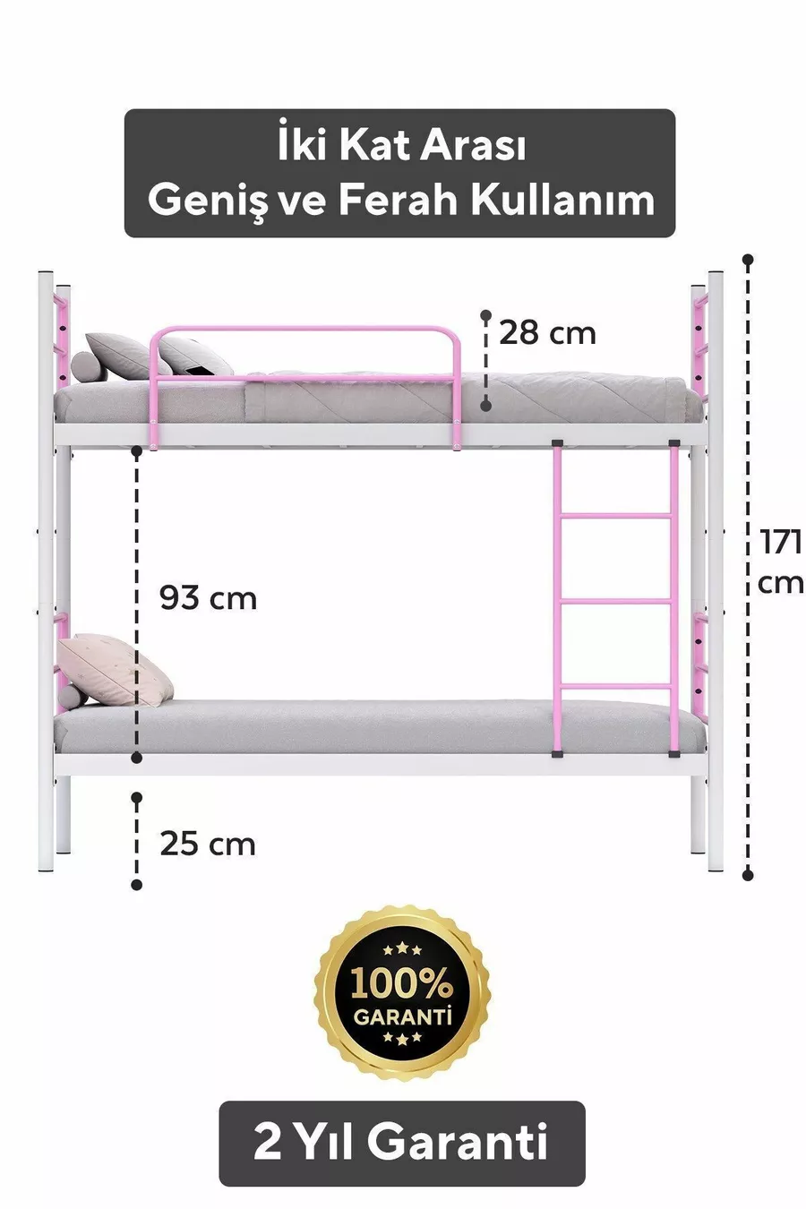 Trend Bunk Bed Compatible with Mattress Light Pink Detachable Metal Bunk Bed Frame