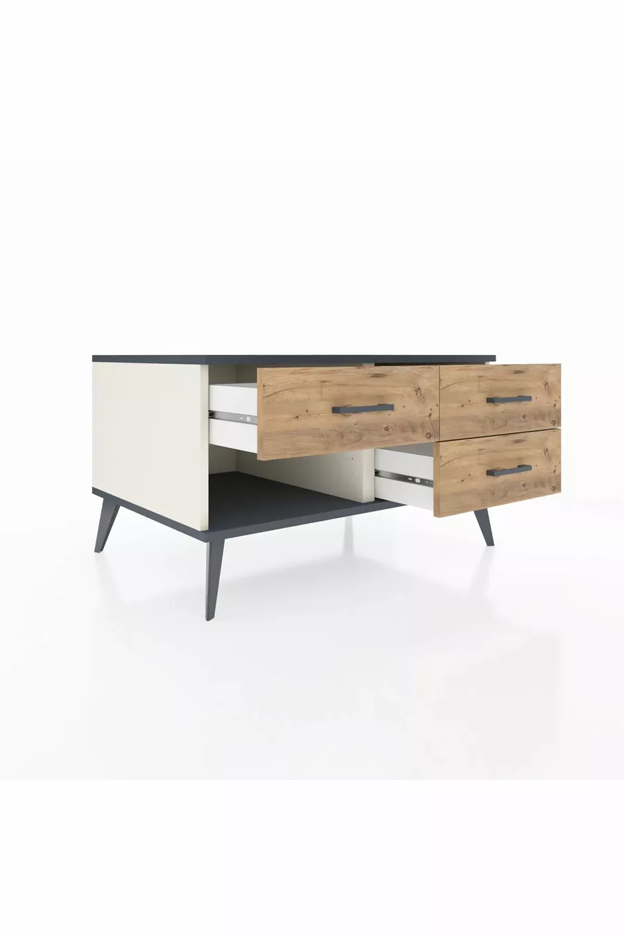 Commode Kronos 3 tiroirs Pierre de Lune-Anthracite/Pin