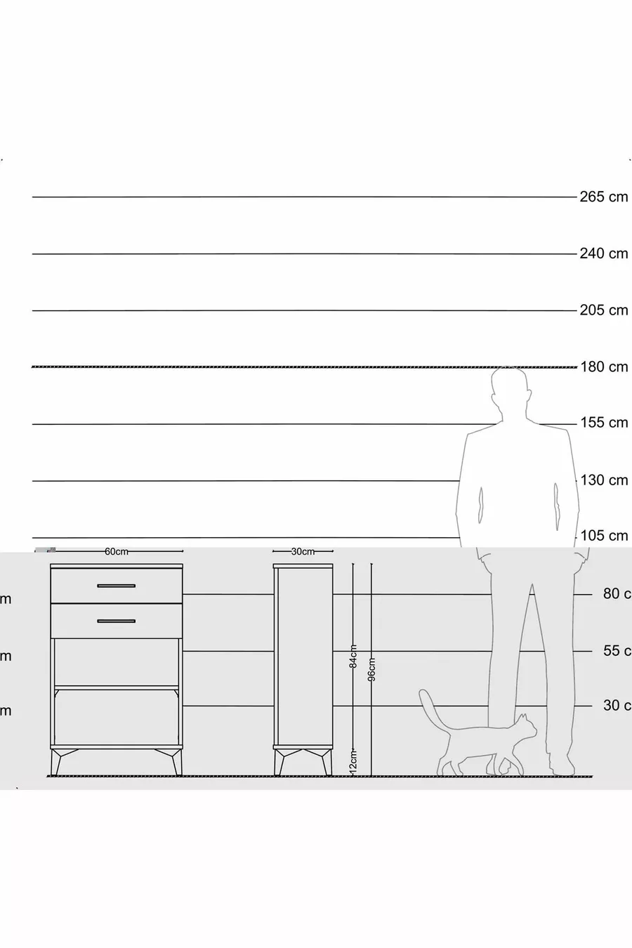 Argeş Commode met één plank en 2 lades Antraciet-Steenmarmer