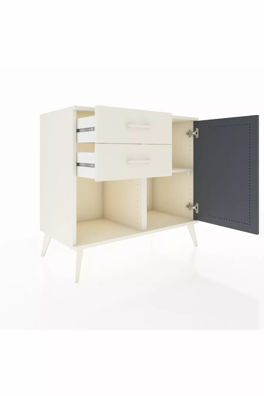 Commode Hyperion avec une seule étagère, 2 tiroirs et une porte, Pierre de Lune-Anthracite/Pierre de Lune