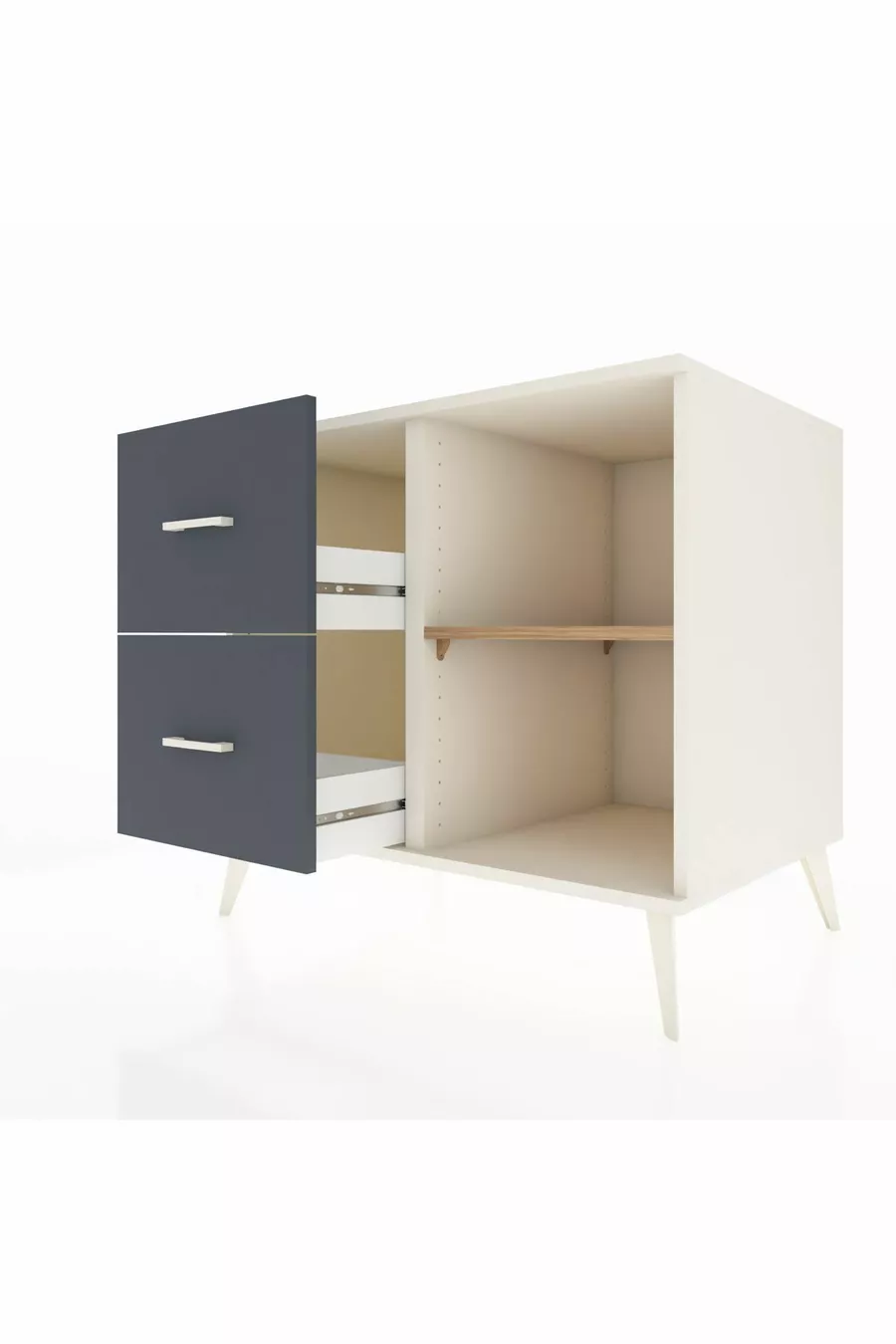 Commode Kronos à une étagère et 2 tiroirs en pierre de lune-pin/anthracite