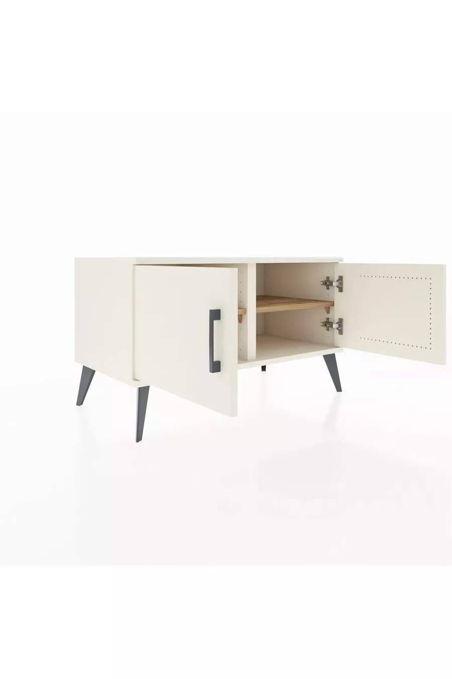 Commode Hyperion à 2 étagères et 2 portes, Pierre de lune / Pin