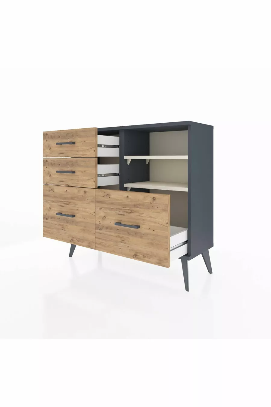 Arges Dresser 2 Shelves 4 Drawers Anthracite-Pebble/ Pine