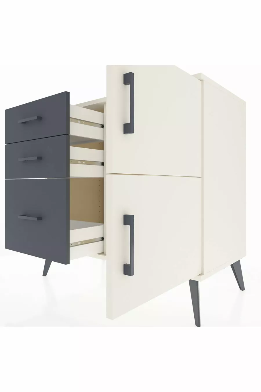 Commode Hyperion à une étagère, 3 tiroirs, 2 portes, Pierre de lune/Anthracite