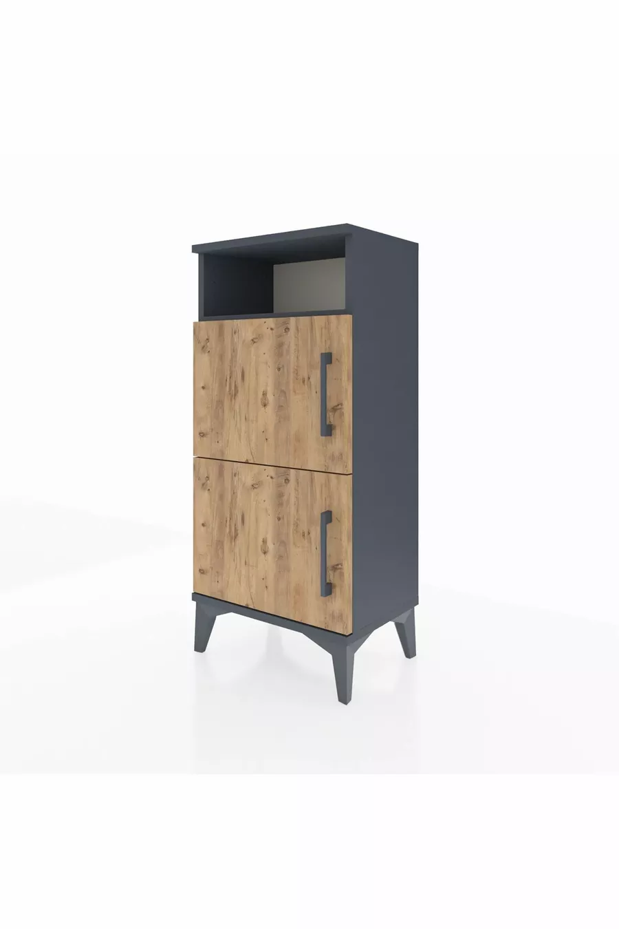 Table de chevet Arges à une étagère et deux portes Anthracite-Pin