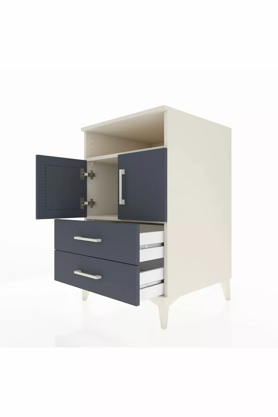 Kronos Table de Chevet avec 2 Étagères, 2 Tiroirs et 2 Portes, Albâtre-Anthracite