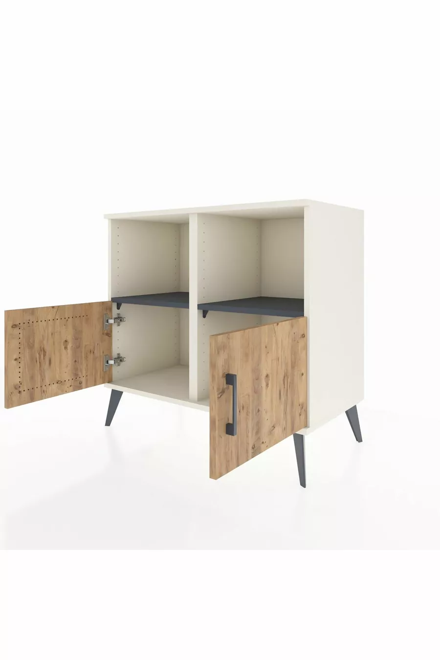 Commode Hyperion 2 étagères 2 portes Pierre de lune-Pin/Anthracite