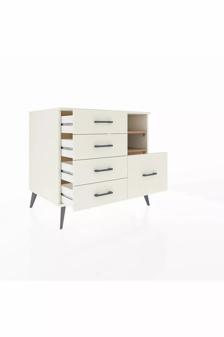 Commode Kronos 2 étagères 5 tiroirs Pierre de Lune-Pin/Pierre de Lune