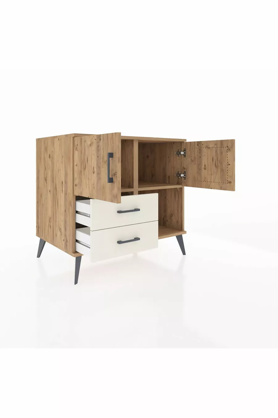 Kronos Dressoir 2 Planken 2 Lades 2 Deuren Dennen-Dennen/Steenachtig