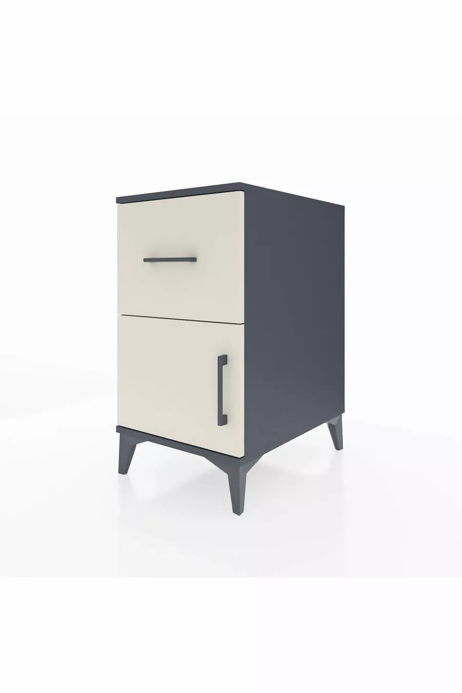 Table de chevet Kronos avec une étagère, un tiroir et une porte, couleur anthracite-pierre de lune