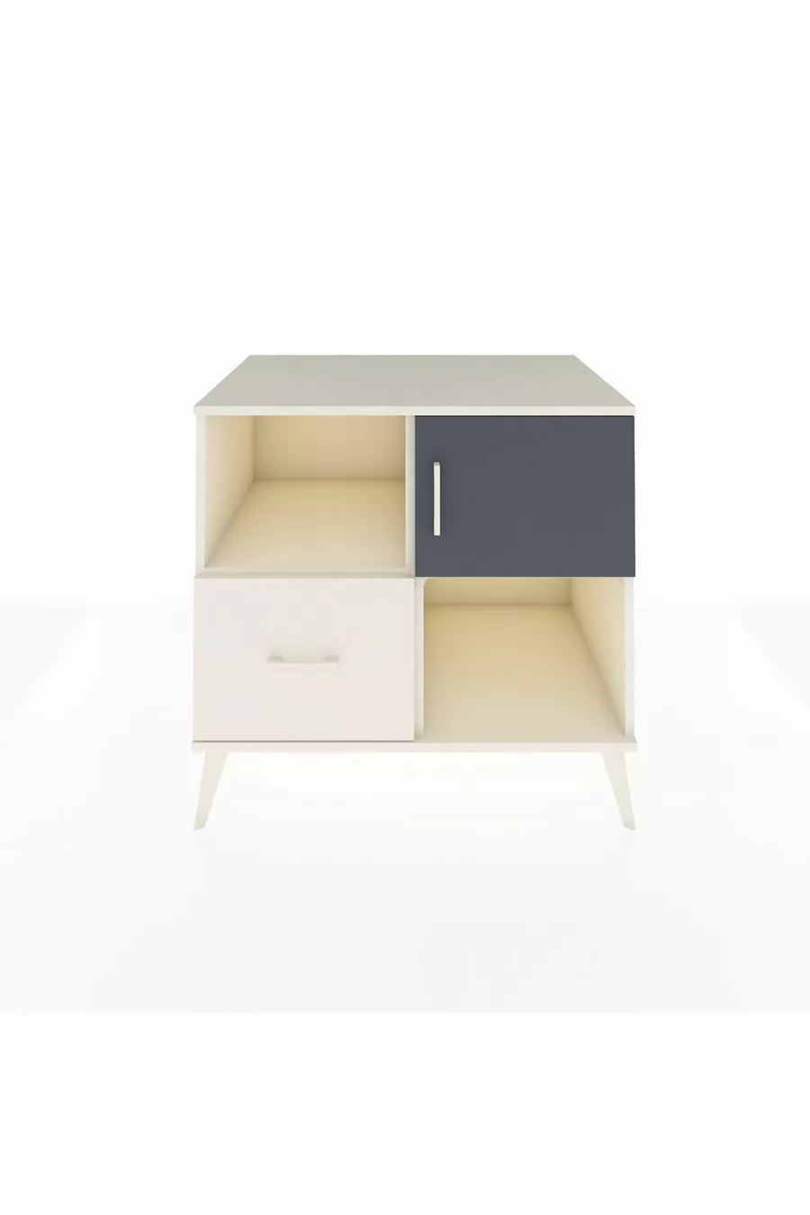 Commode Kronos avec 2 étagères, 1 tiroir et 1 porte, couleur Pierre de lune-Anthracite/Pierre de lune