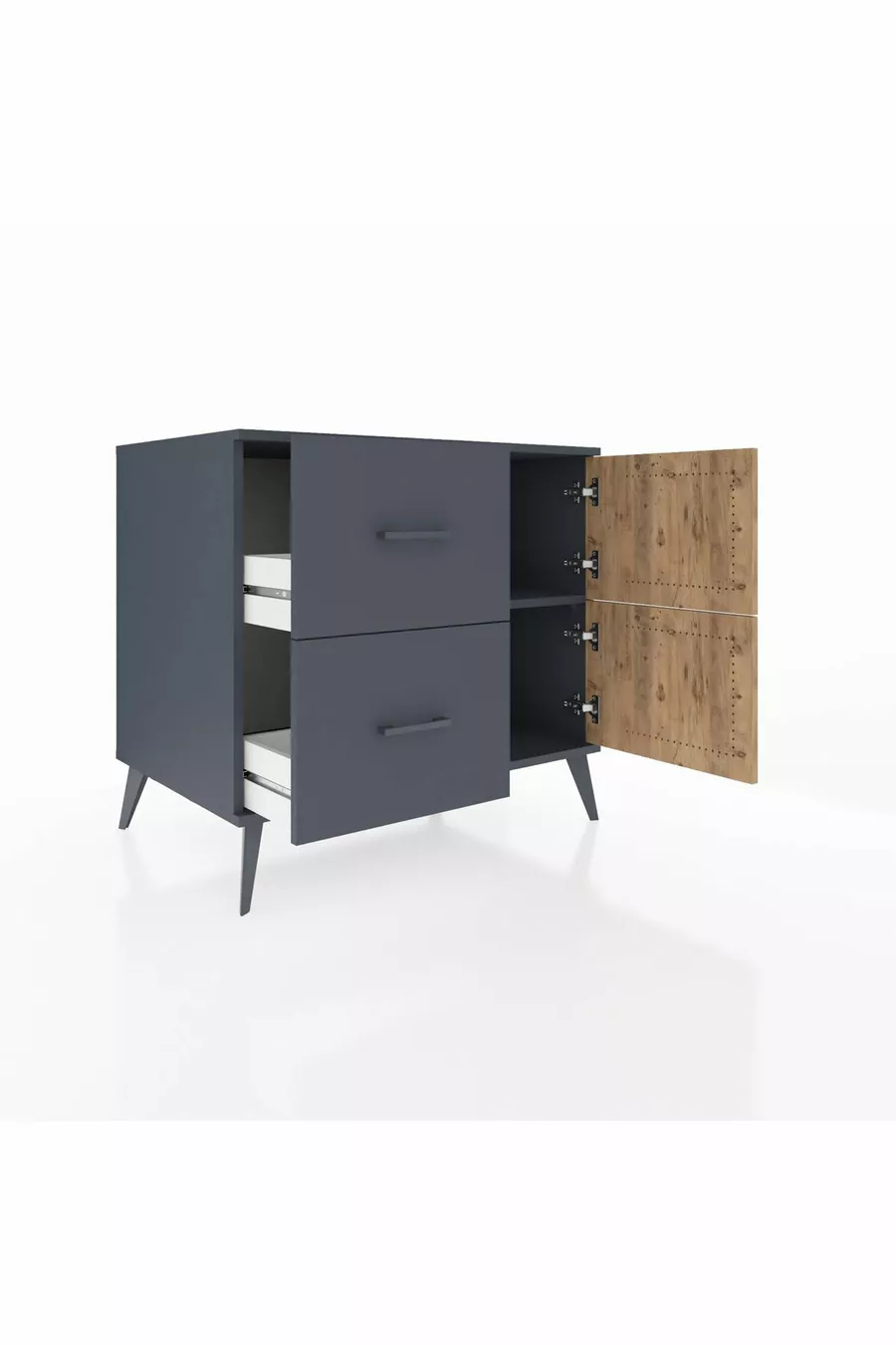 Kronos Comodino con un Ripiano, 2 Cassetti e 2 Ante, Antracite-Pino/Antracite
