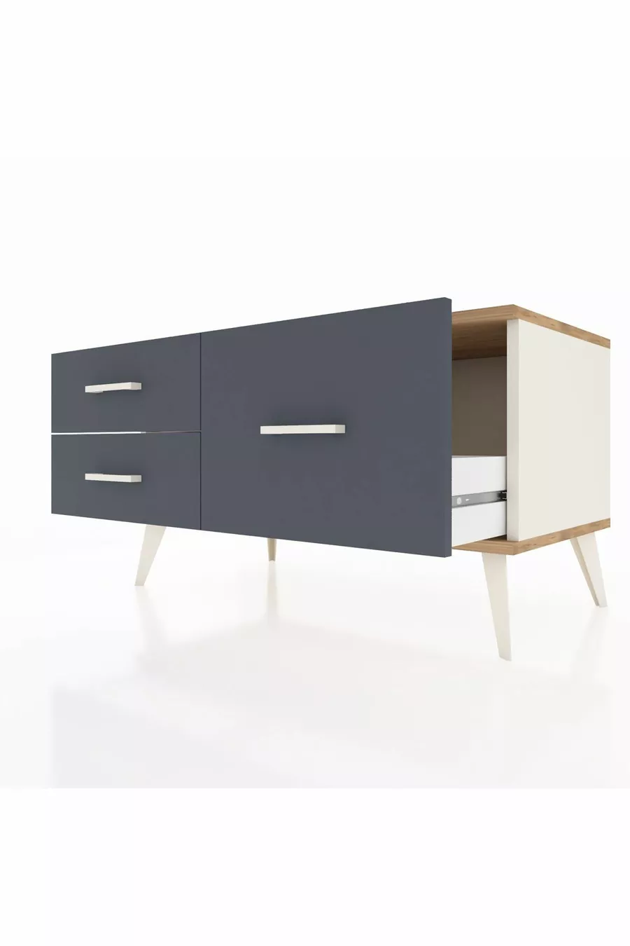 Commode Hyperion 3 étagères Pierre de Lune-Épicéa/Anthracite