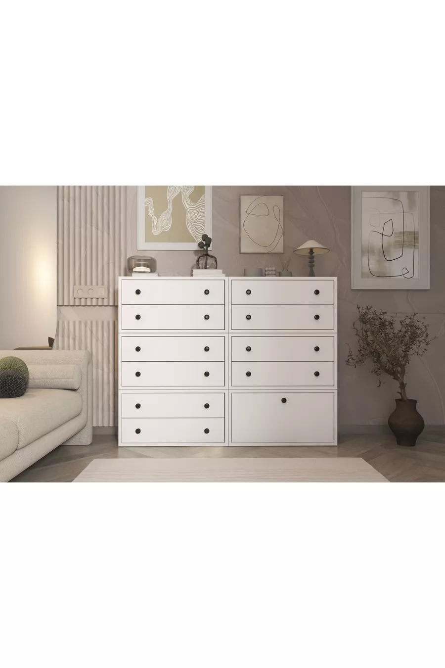 Commode blanche à dix tiroirs avec portes sans lattes