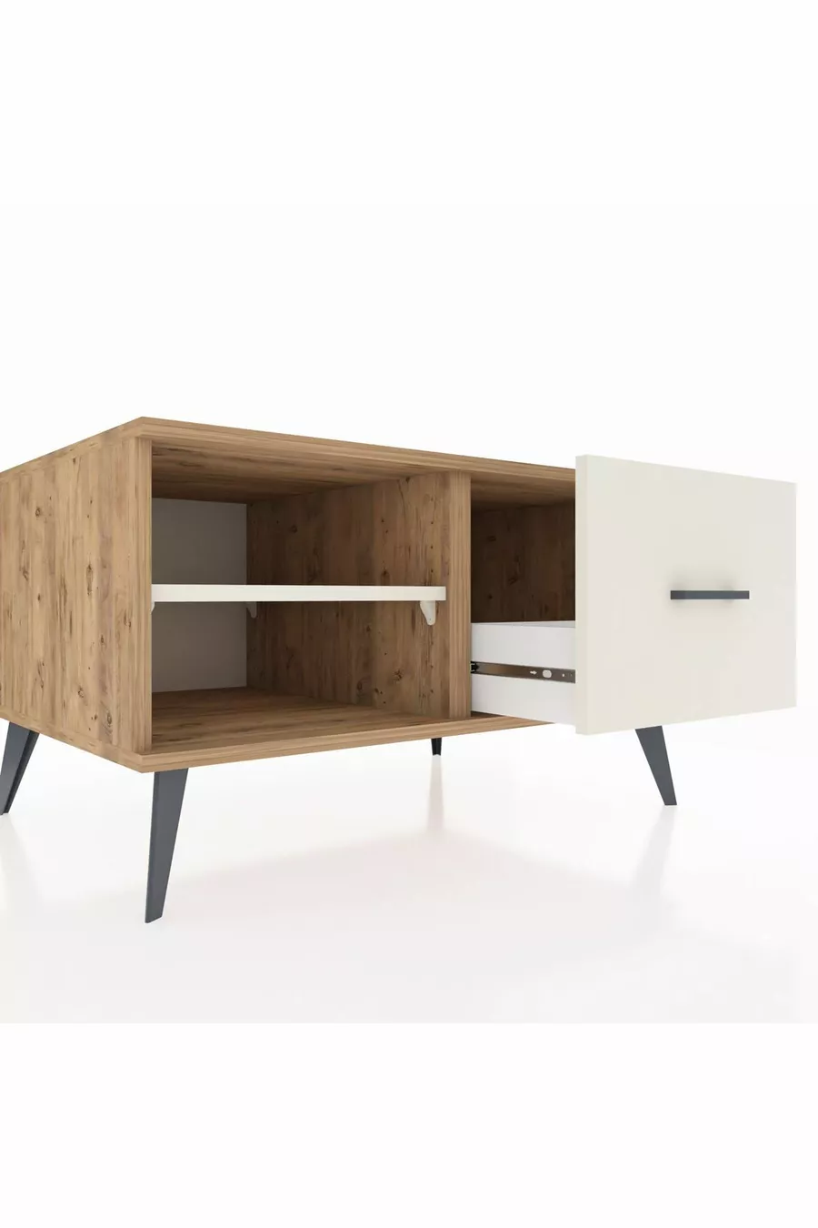 Commode Kronos à une étagère et un tiroir, pin-pierre d'onyx