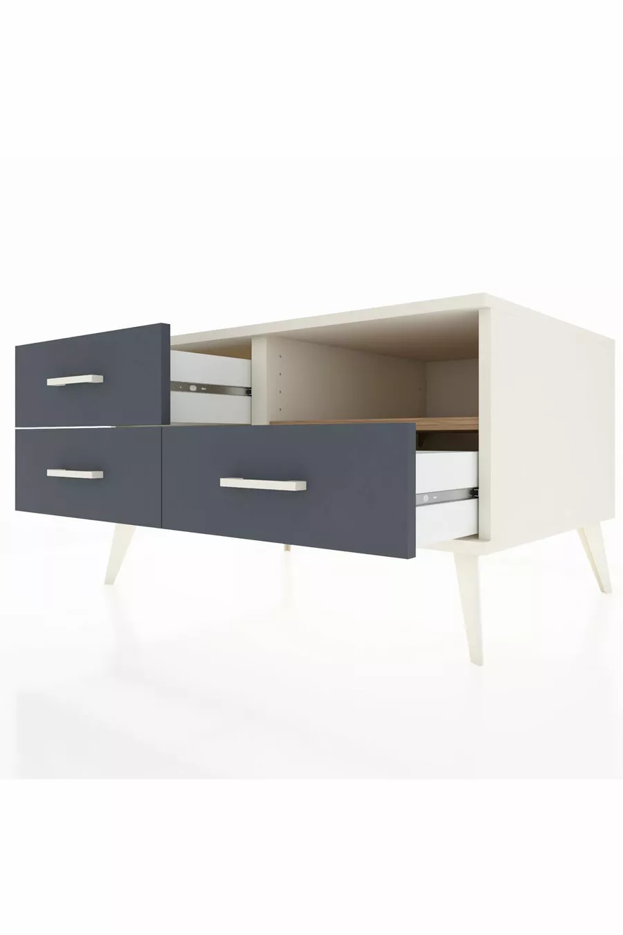 Commode Kronos à une étagère et trois tiroirs, Pierre de lune-Pin/Anthracite