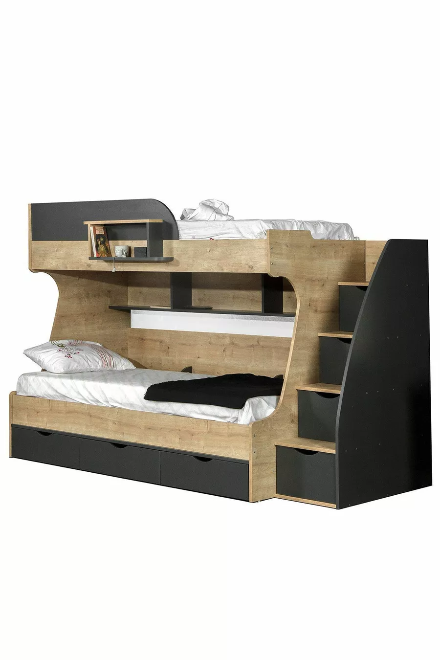 Lit superposé Ranza, lit superposé Truva avec tiroirs, 2 matelas Comfort