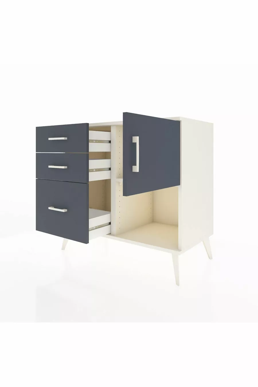 Commode Hyperion à une étagère, 3 tiroirs, 1 porte, Pierre de Lune-Anthracite