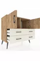 Commode Hyperion avec 2 étagères, 4 tiroirs, 2 portes, en pin-pin/aventurine