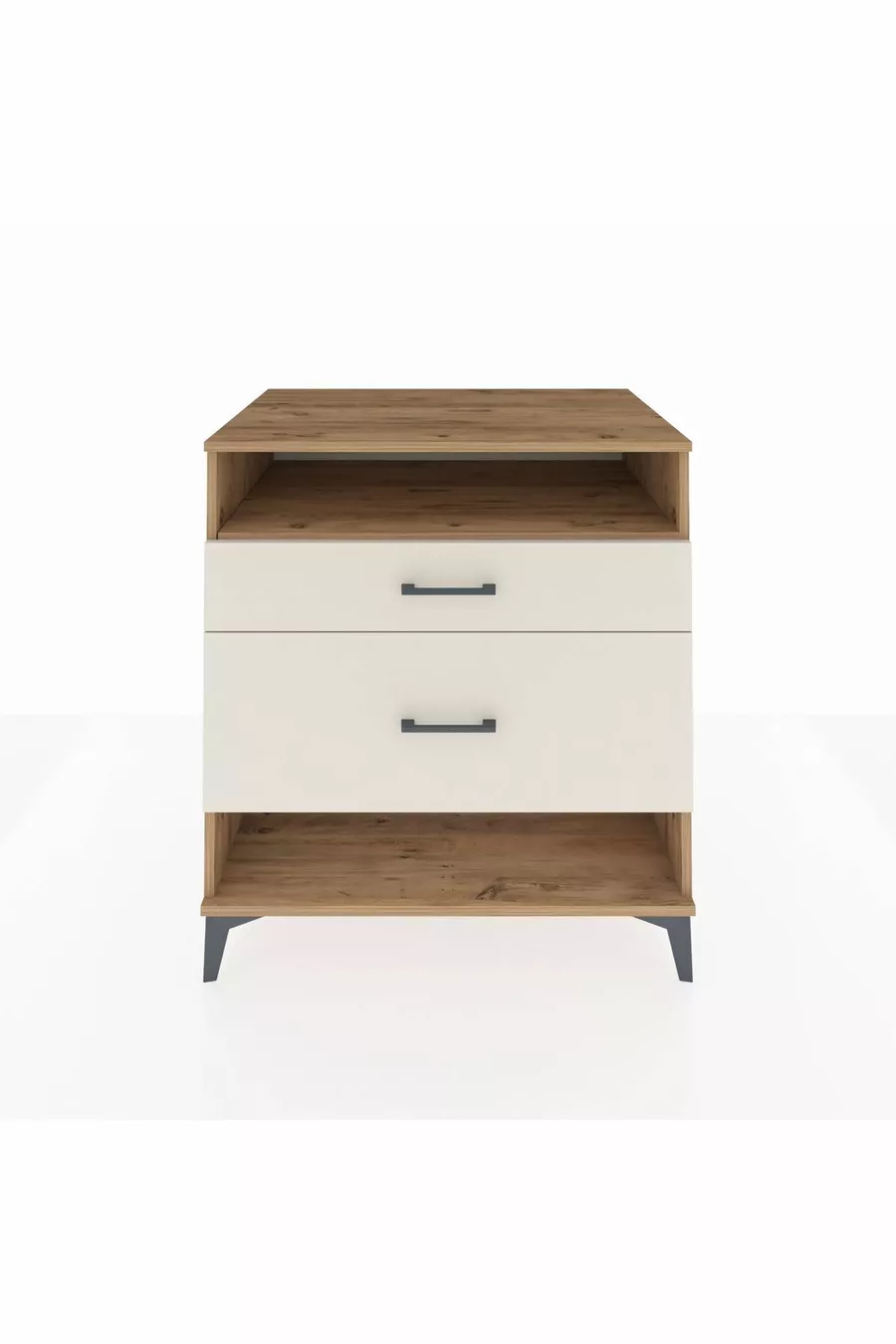 Commode Kronos à une étagère et 2 tiroirs en pin et pierre de lave