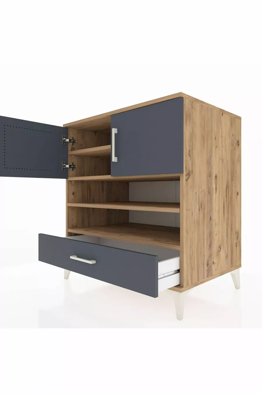 Kronos Dresser with 4 Shelves, 1 Drawer, 2 Doors, Pine-Anthracite
