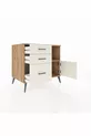 Commode Kronos avec une étagère, 3 tiroirs et une porte, pin-pierre de lave