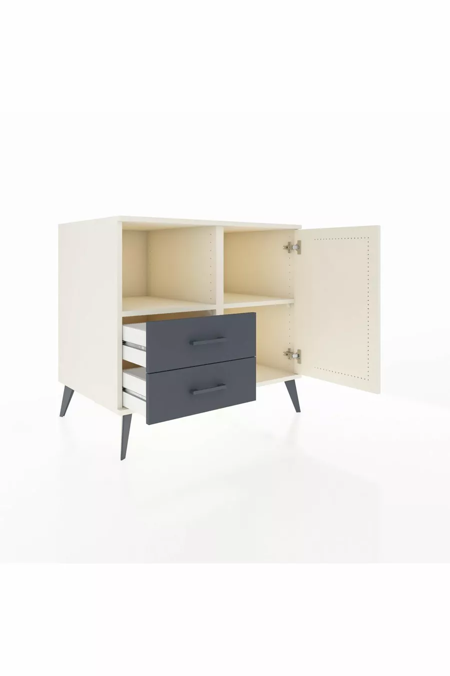Kronos Comodino 2 Ripiani 2 Cassetti 1 Anta Pietra Lunare/Pietra Lunare/Antracite
