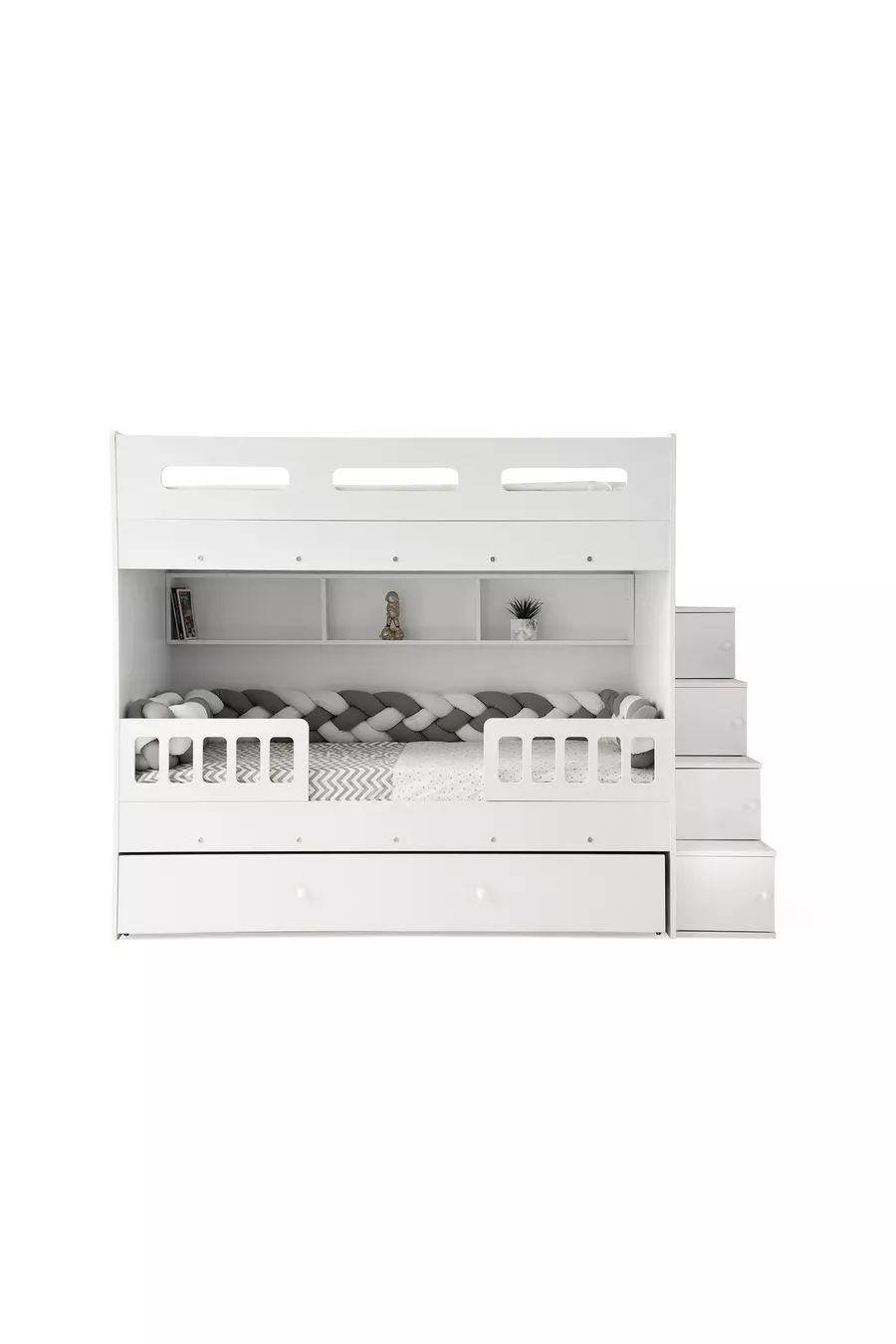 Lit superposé Berlin / Blanc / 3 lits avec escalier et armoire