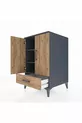 Table de chevet Kronos avec 3 étagères, 1 tiroir et 2 portes, Anthracite-Sapin