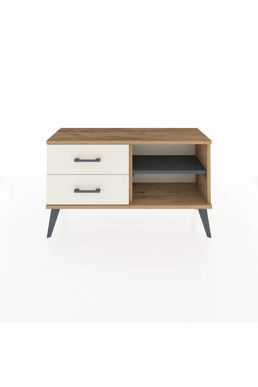 Commode Arges à une étagère et deux tiroirs en pin anthracite/granit