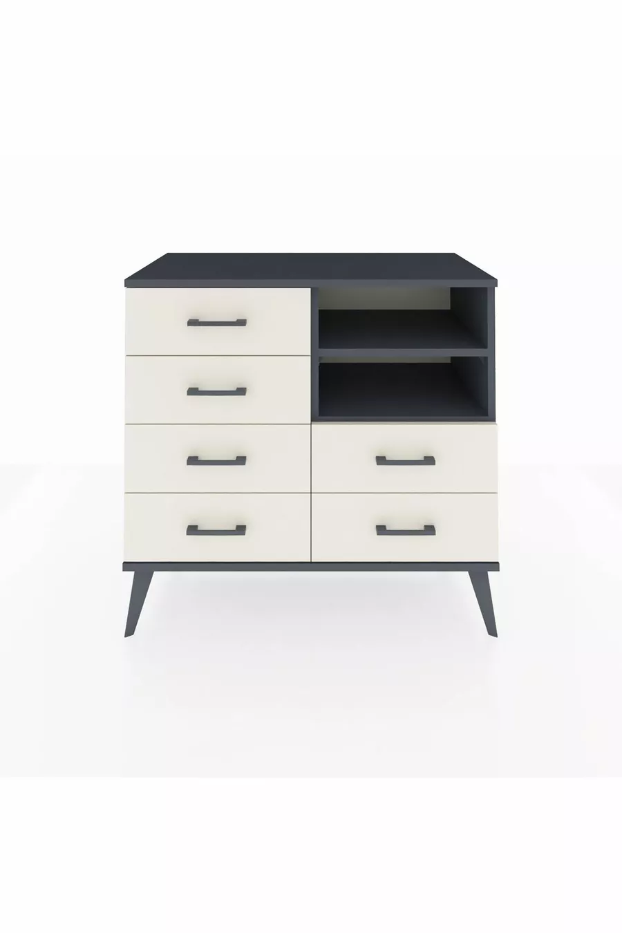 Commode Hyperion 2 étagères 6 tiroirs Anthracite-Anthracite/Pierre de lune