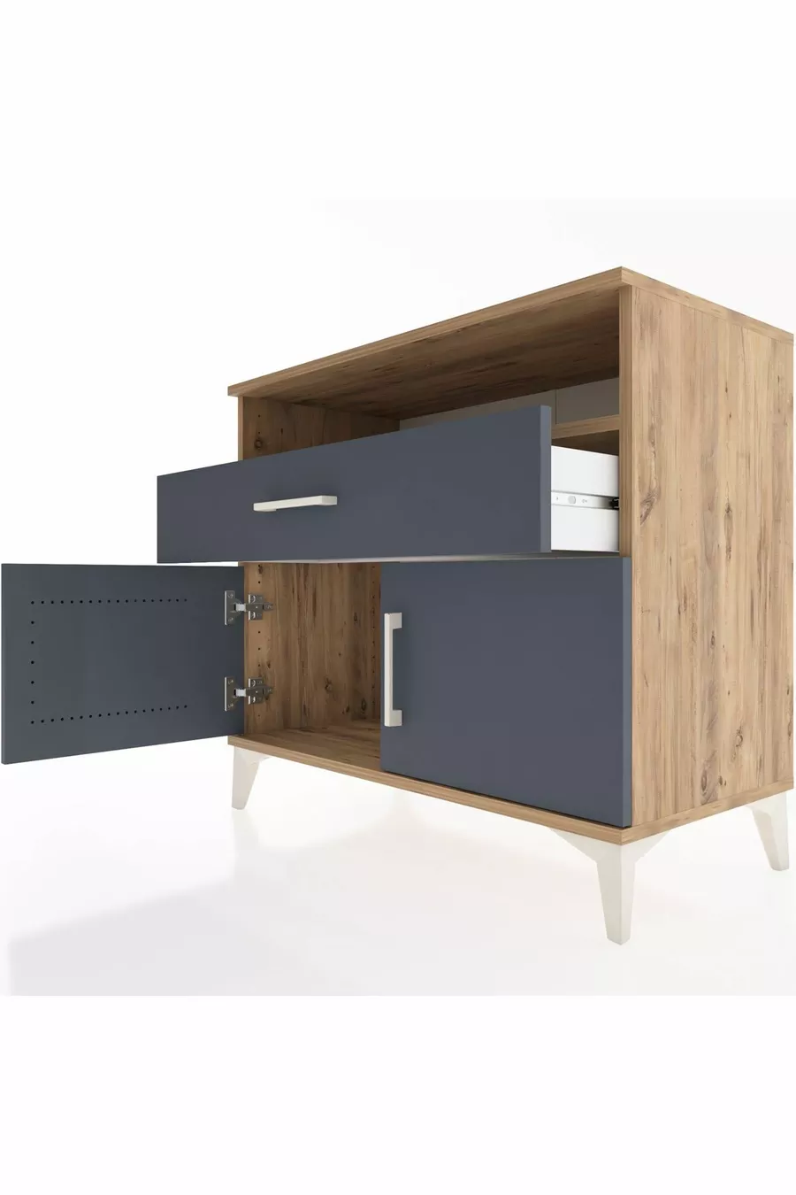 Commode Hyperion à une étagère, un tiroir et deux portes en pin-anthracite