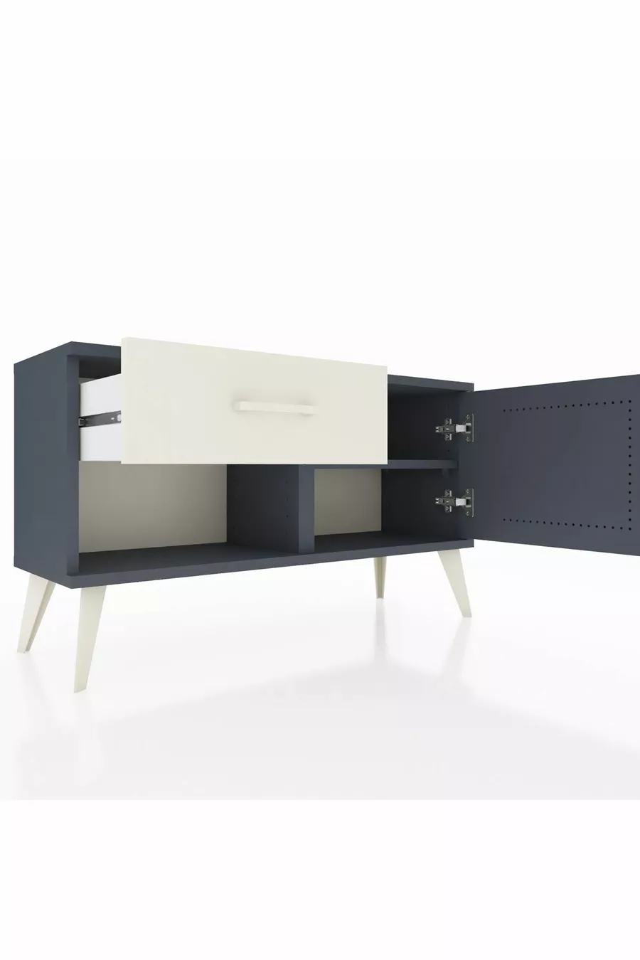 Comò Arges con un solo ripiano, un cassetto e una porta, Antracite-Antracite/Pietra di luna