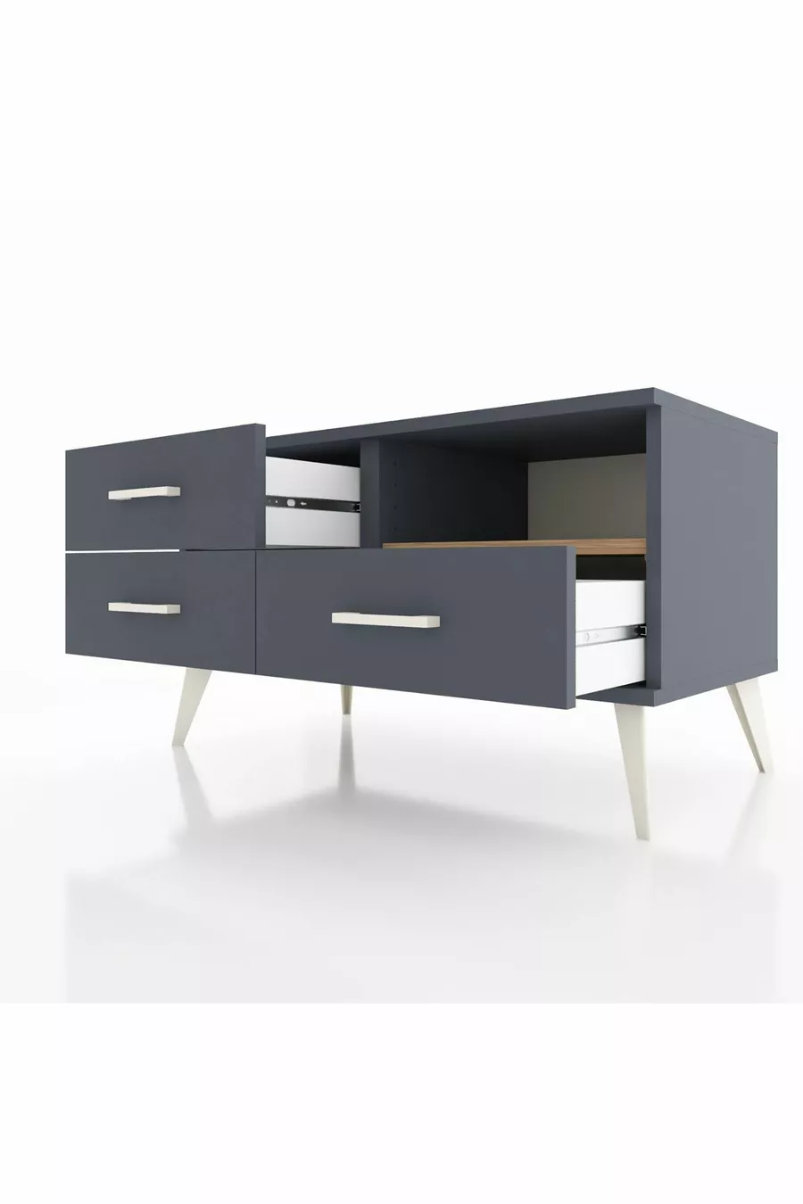 Commode Hyperion à une étagère et 3 tiroirs Anthracite-Sapin/Anthracite