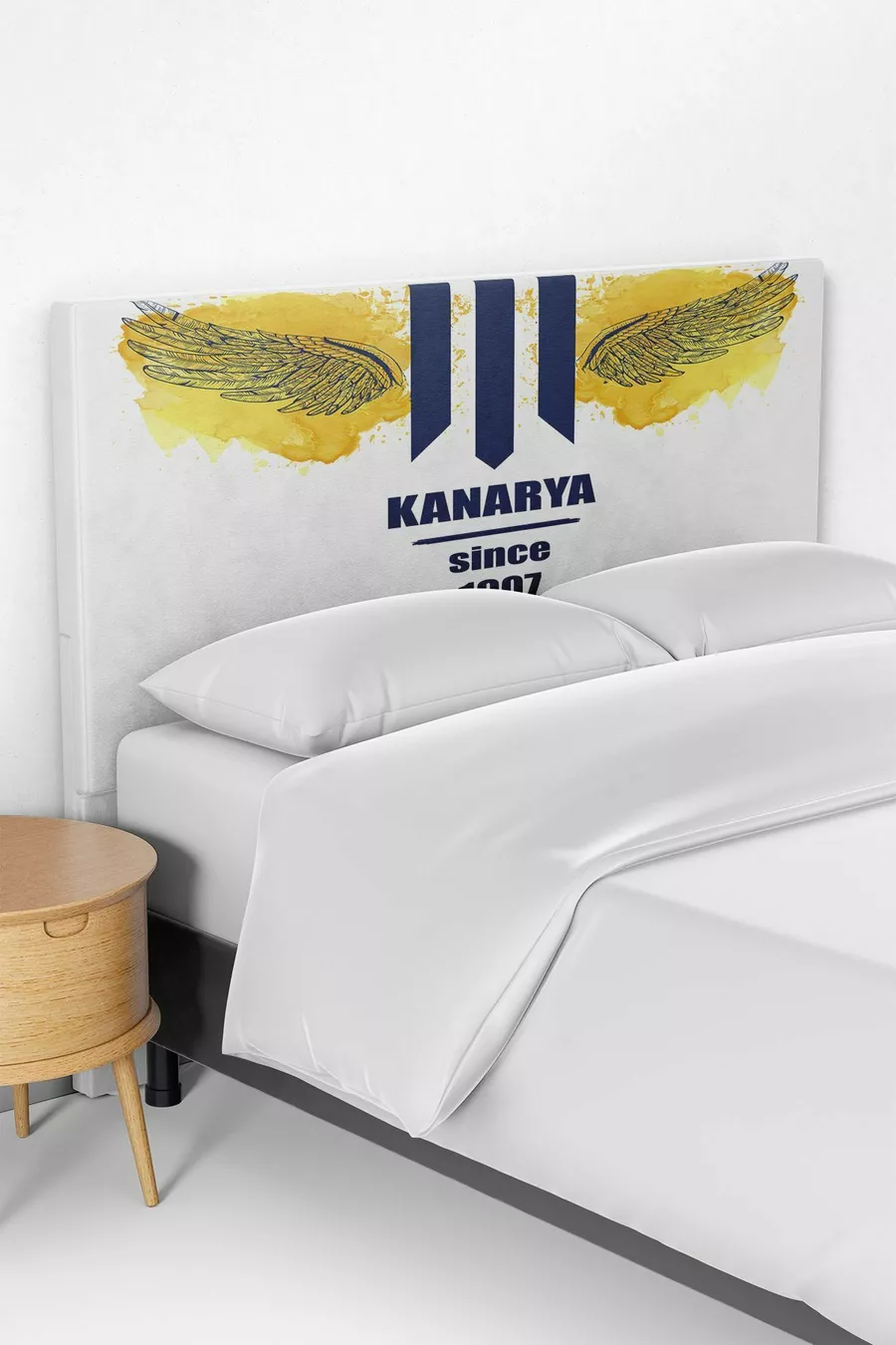 Housse de tête de lit et de lit coffre pour chambre d'enfant à motif Canari Jaune et Bleu Marine