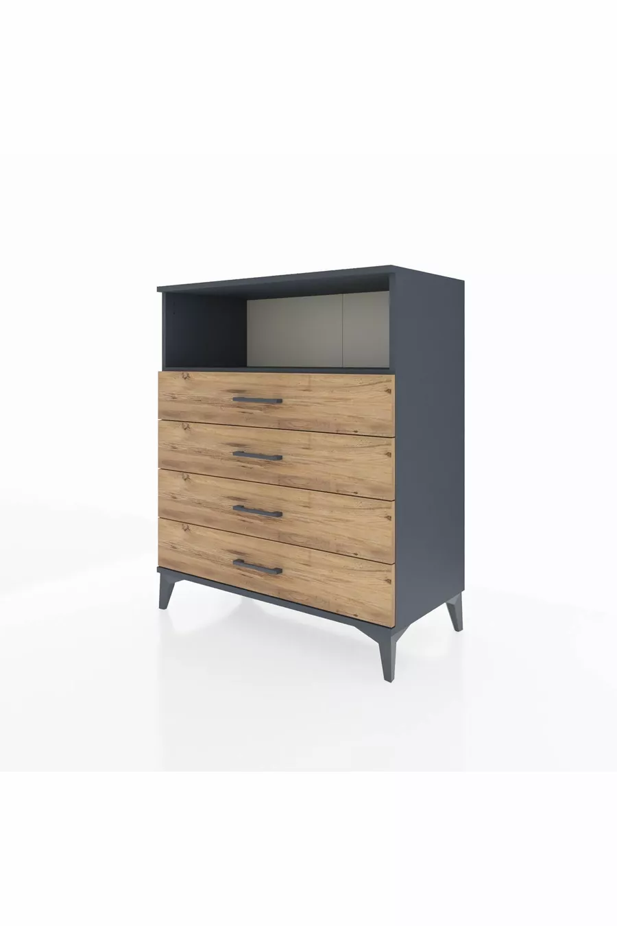 Commode Hyperion à une étagère et 4 tiroirs Anthracite-Pin