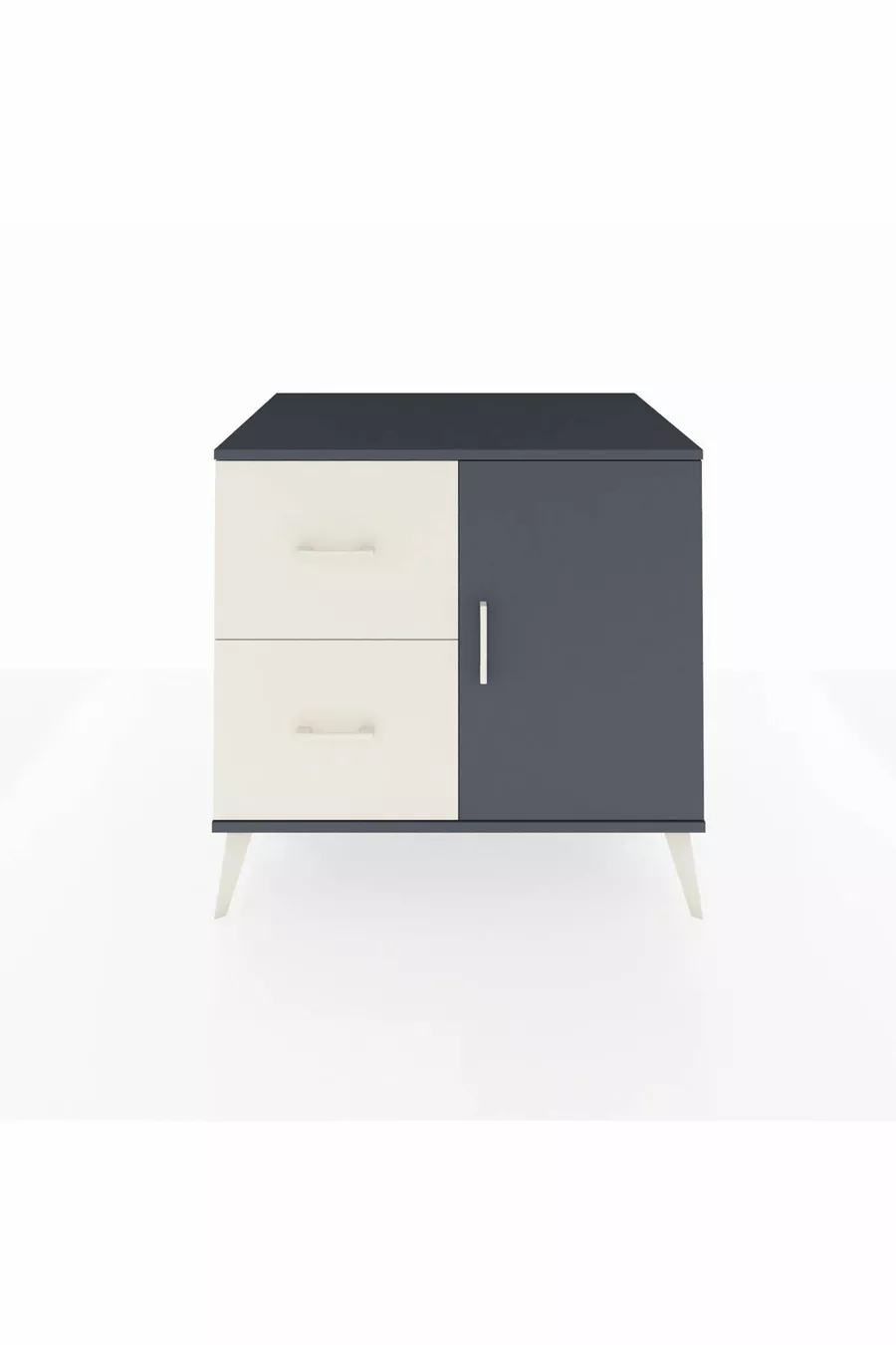Commode Kronos à une étagère, 2 tiroirs et une porte, Anthracite-Anthracite/Gris pierre