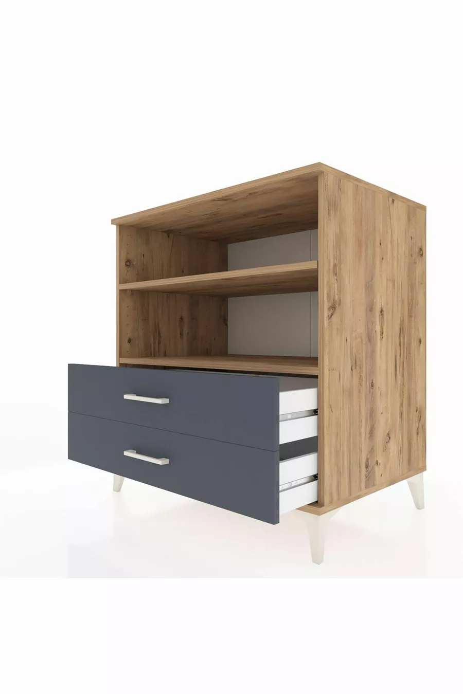 Commode Kronos avec 2 étagères et 2 tiroirs, pin-anthracite