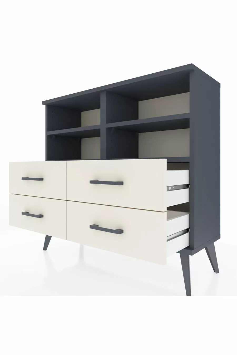 Arges Dresser 4 Shelves 4 Drawers Anthracite-Anthracite/Moonstone