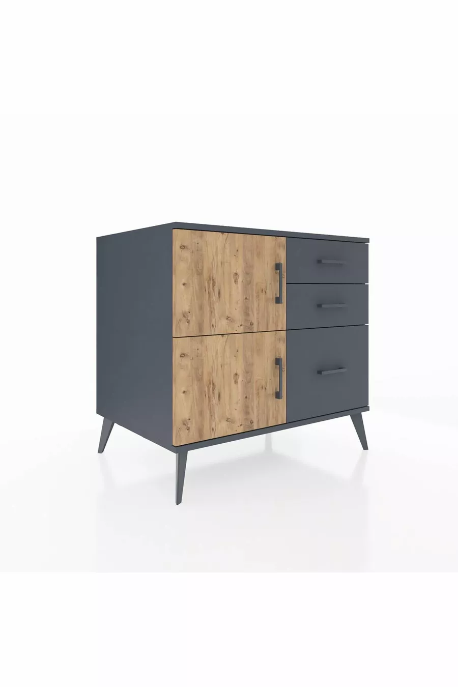 Commode Kronos à une étagère, 3 tiroirs, 2 portes, Anthracite-Sapin/Anthracite