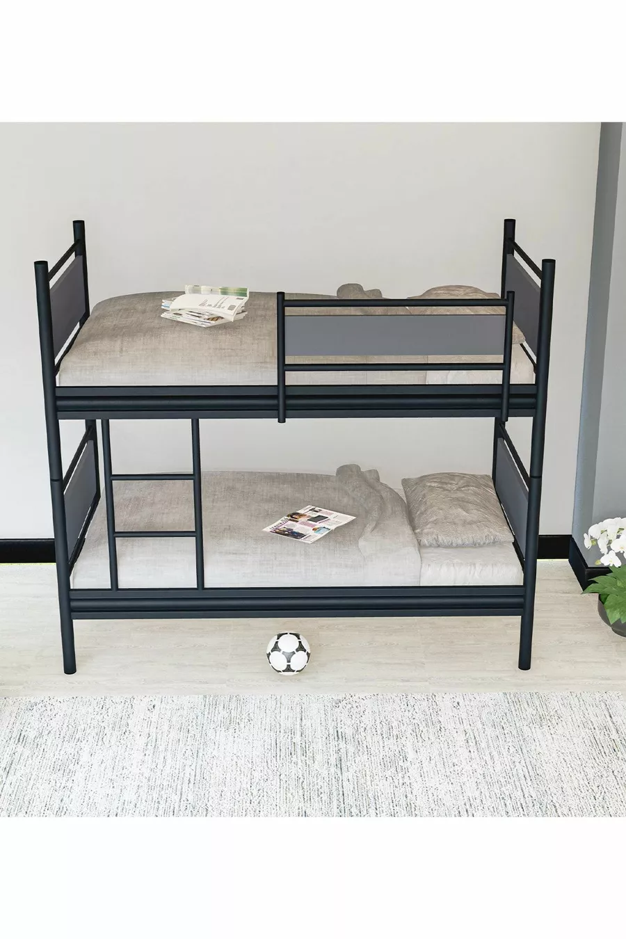 Gm Star Lits superposés Bois et Métal Noir-anthracite Gris