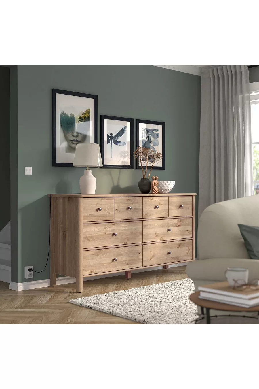 Commode à 8 tiroirs, gris-brun, cm