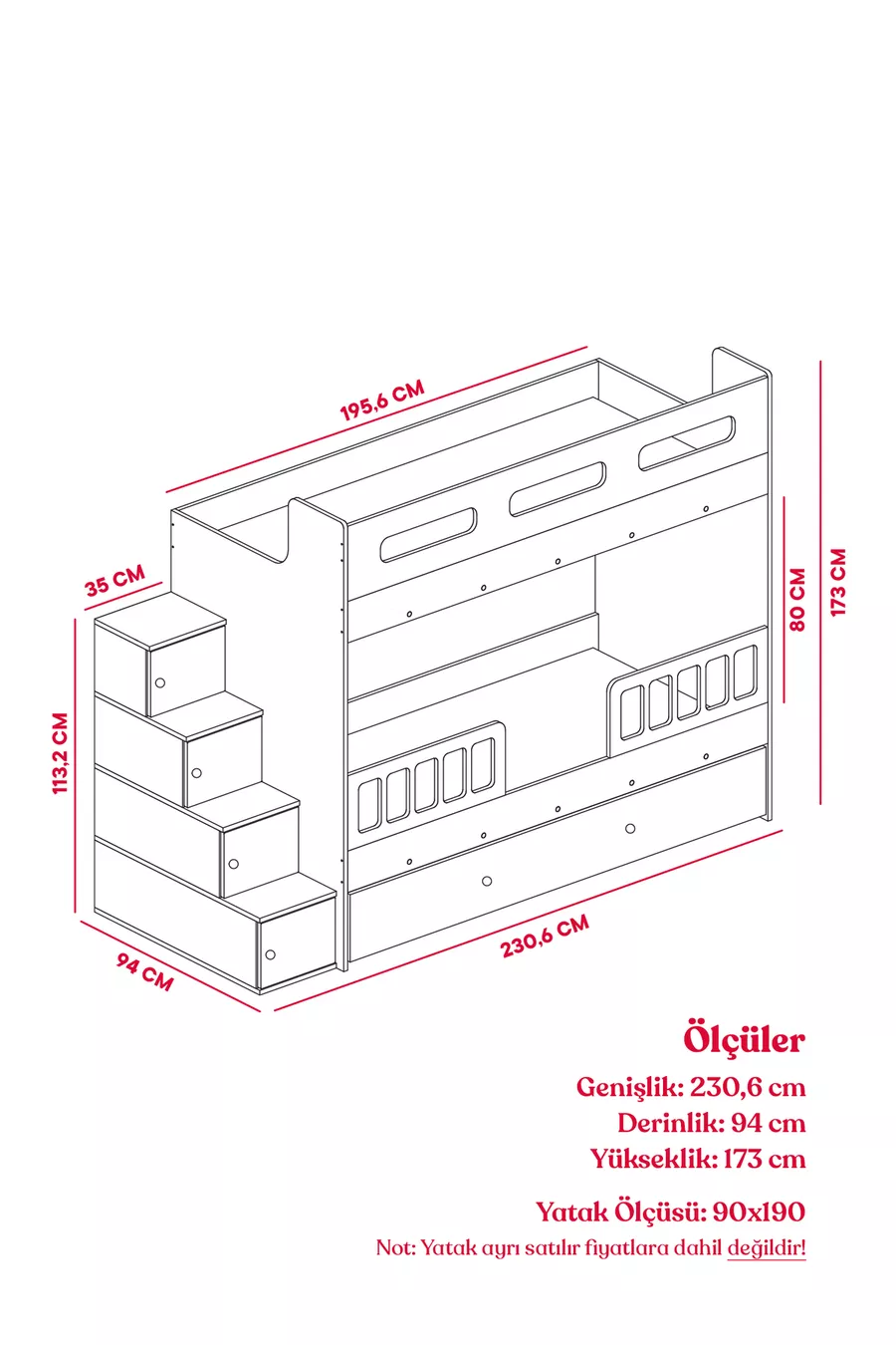Berlin Loft Bed with Steel Support % MDF