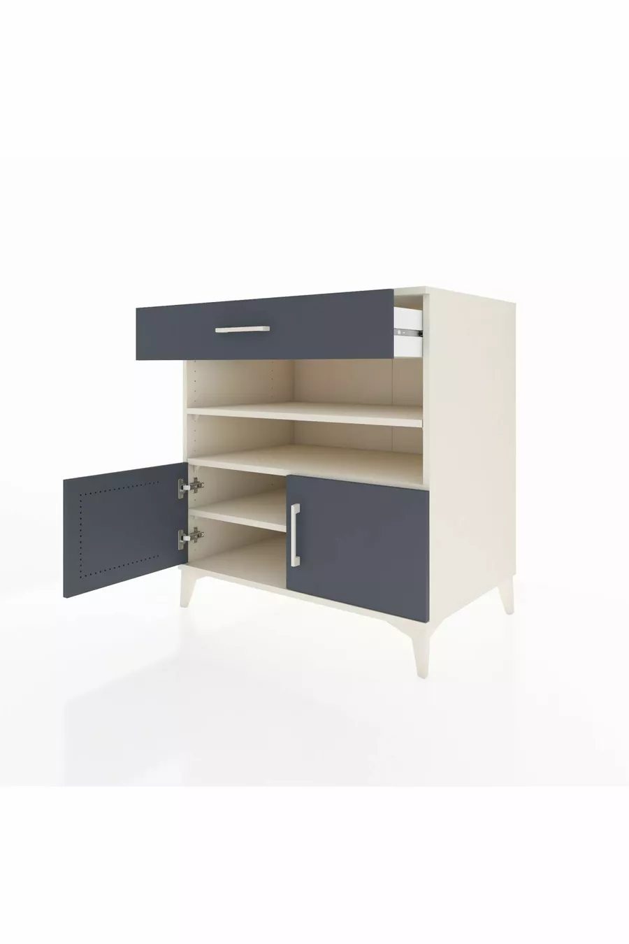 Commode Kronos avec 3 étagères, 1 tiroir et 2 portes, Pierre de Lune-Anthracite