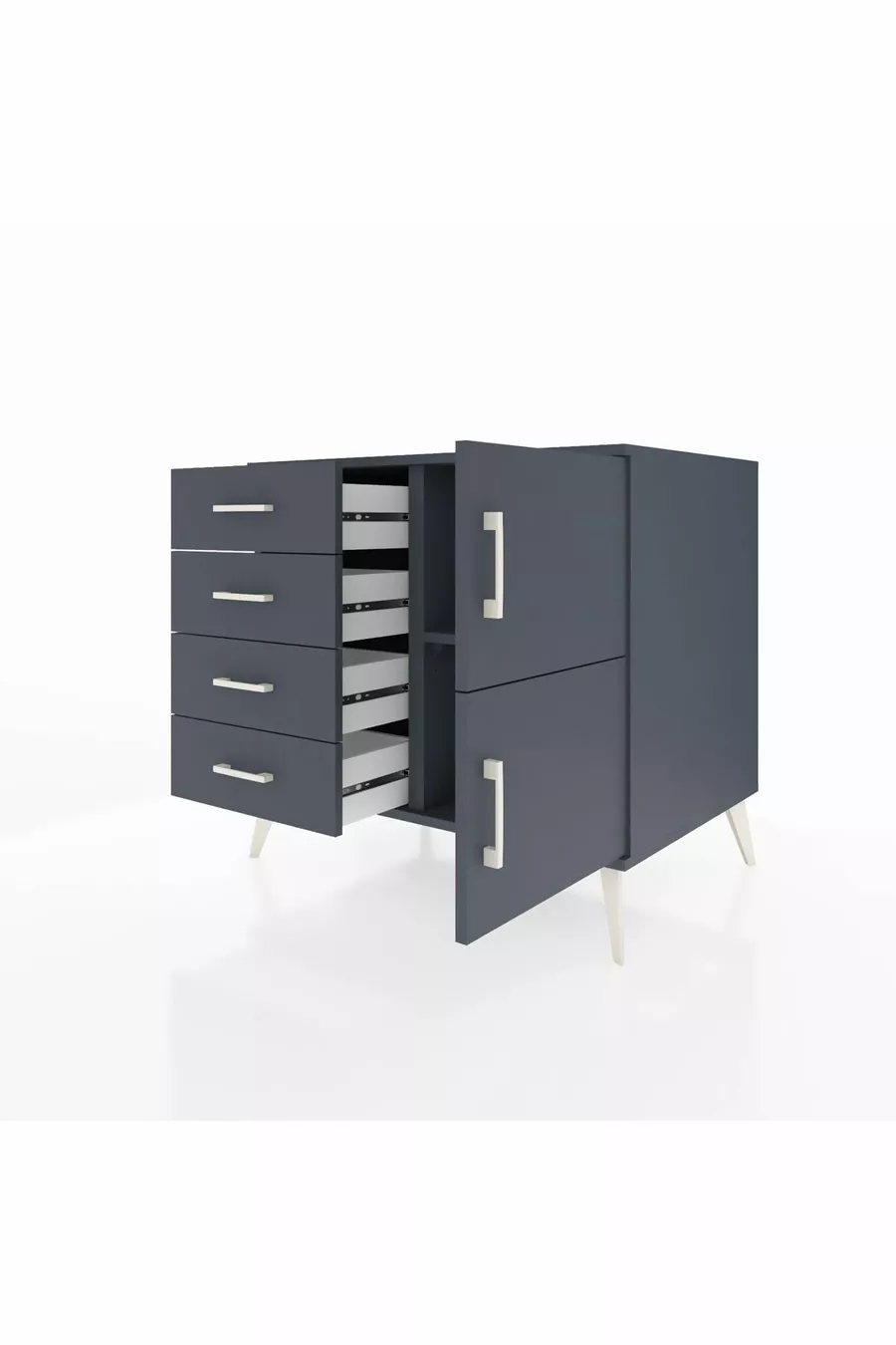 Commode Kronos avec une étagère, 4 tiroirs et 2 portes, Anthracite-Anthracite