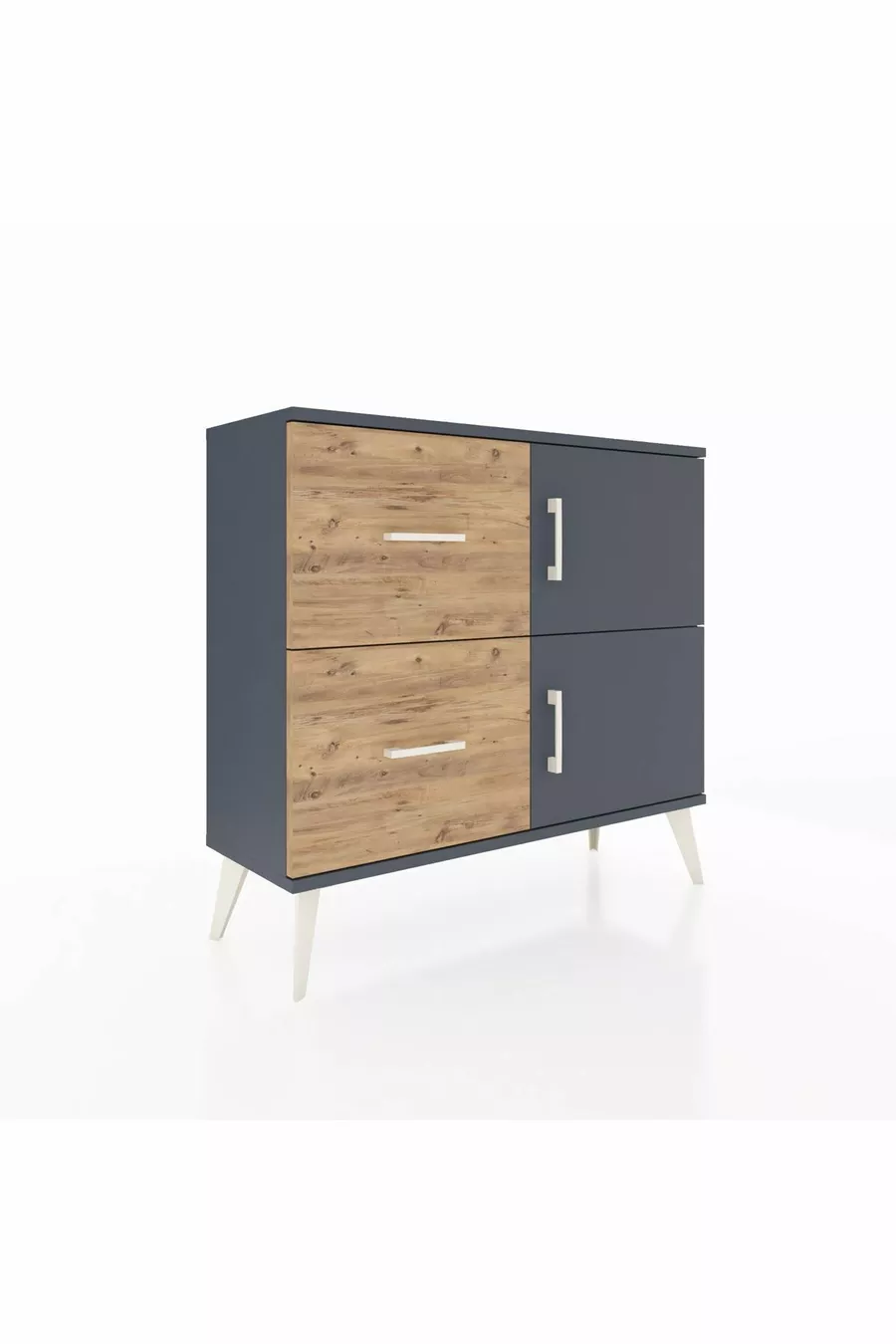Commode Arges à une étagère, 2 tiroirs et 2 portes Anthracite-Anthracite/Sapin