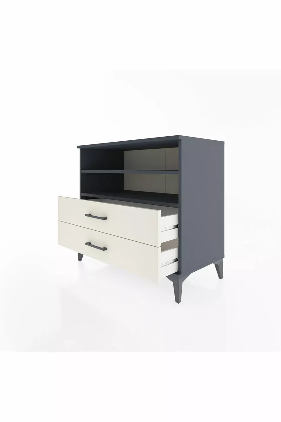 Commode Hyperion 2 étagères 2 tiroirs Anthracite-Pierre de Lune