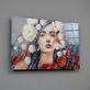 Peinture sur verre de femme et de fleurs