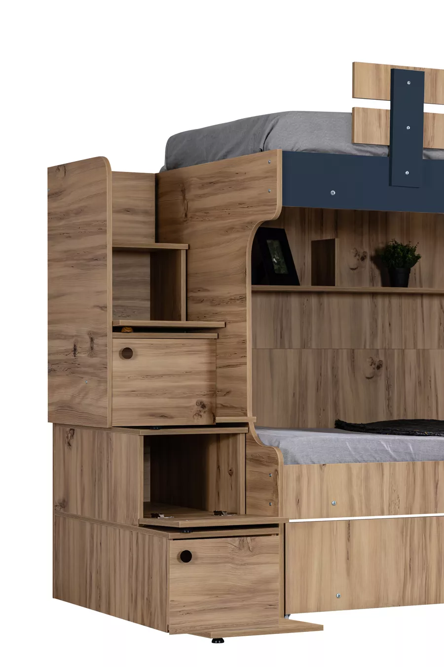 Кровать-чердак Riva с двумя ярусами + шкаф с 3 дверцами + 3 матраса Comfort